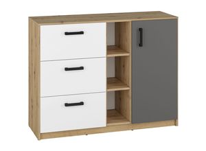 4066075048077 - Lomadox - Jugendzimmer Kommode FYLI-131 in Artisan Eiche Nb mit weiß anthrazit b h t ca 120 93 42 cm - braun