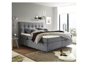 4066075048671 - Lomadox - Boxspringbett Doppelbett elektrisch verstellbar in der Farbe light grey in 180x200cm mit 7-Zonen-Tonnentaschenfederkern-Matratze - grau