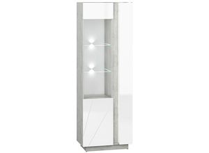 4066075049500 - Wohn- Esszimmer Vitrine in Beton Optik mit weiß Glanz LAGONEGRO-131 b h t ca 69 201 40 cm - weiß