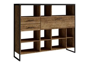 4066075051008 - Lomadox - Wohnzimmer Highboard Regal TENNESSEE-83 in Appenzeller Fichte Nb mit schwarz supermatt b h t ca 154 133 40 cm - braun