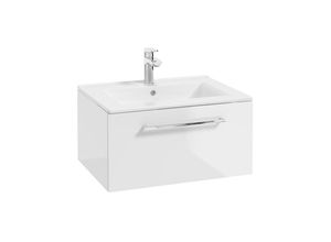 4066075052470 - Badezimmer Waschtisch in weiß Hochglanz lackiert mit Metallgriff in chrom und Keramikwaschbecken MESSINA-107 b h t ca 60 32 46 cm - weiß