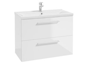 4066075052685 - Waschtisch 40 cm tief in weiß Hochglanz lackiert mit Metallgriff in weiß 2 Schubladen und Keramikwaschbecken MESSINA-107 b h t ca 81 65 40 cm