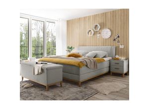 4066075052852 - Boxspringbett Doppelbett 180x200 cm ALOHA-09 in der modernen Farbe silber mit 2 Nachtschränken - silber