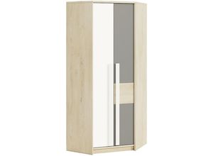 4066075052883 - Lomadox - Kinderzimmer Kleiderschrank Eckschrank Fjord Buche Nb DARDA-131 mit Fronten in weiß und platingrau b h t ca 82 199 82 cm - beige