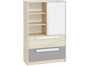 4066075052975 - Lomadox - Kinderzimmer Highboard Fjord Buche Nb DARDA-131 mit Fronten in weiß und platingrau b h t ca 92 414 40 cm - beige