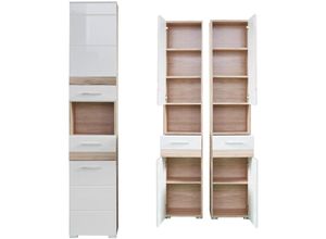 4066075053484 - Lomadox - Hochschrank Badezimmer ODRA-19 in Weiß Hochglanz mit Eiche San Remo hell Nb b h t ca 37 182 31 cm