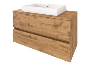 4066075053507 - Lomadox - Badezimmer Waschtisch 100 cm inkl Keramik Aufsatzwaschbecken PESARO-03 in Wotan Eiche Nb b h t ca 100 63 48 cm - braun