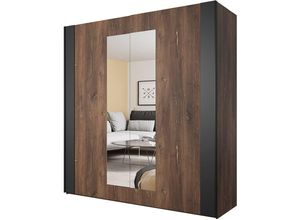 4066075055464 - Lomadox - Schlafzimmer Schwebetürenschrank SOLMS-83 in Flagstaf Eiche dunkel Nb und kupferrot kombiniert mit schwarz b h t ca 200 213 64 cm