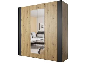 4066075055488 - Kleiderschrank mit Schwebetüren SOLMS-83 in Artisan Eiche Nb mit schwarz B H T ca 200 213 64 cm - braun