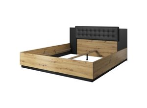 4066075055693 - Lomadox - Doppelbett Schlafzimmer ohne Lattenrost Liegefläche 160 x 200 cm SOLMS-83 in Artisan Eiche Nb mit schwarz b h t ca 166 90 205 cm