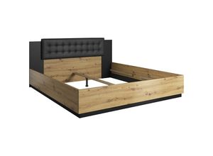 4066075055716 - Lomadox - Doppelbett Schlafzimmer ohne Lattenrost Liegefläche 180 x 200 cm SOLMS-83 in Artisan Eiche Nb mit schwarz b h t ca 186 90 205 cm