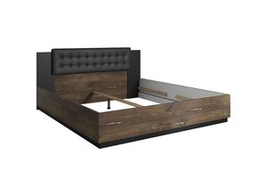 4066075055723 - Lomadox - Schlafzimmer Doppelbett ohne Lattenrost Liegefläche 180 x 200 cm SOLMS-83 in Flagstaf Eiche dunkel Nb und silber kombiniert mit schwarz