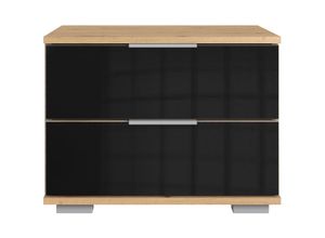 4066075056102 - Schlafzimmer Nachttisch Nachtschrank in Artisan Eiche Nb mit schwarzem Glas ELSTRA-43 B H T ca 52 40 38 cm - schwarz