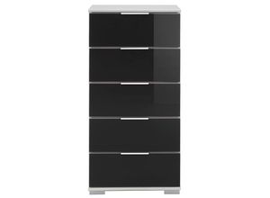 4066075056331 - Schlafzimmer Schubkastenkommode in weiß mit schwarzem Glas ELSTRA-43 b h t ca 49 102 41 cm - schwarz