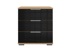 4066075056584 - Schlafzimmer Nachttisch Nachtschrank auch für Boxspringbett geeignet in Artisan Eiche Nb mit schwarzem Glas ELSTRA-43 b h t ca 52 58 38 cm