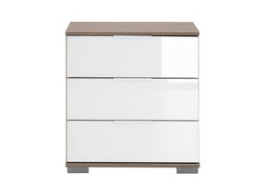 4066075056652 - Schlafzimmer Nachttisch Nachtschrank auch für Boxspringbett geeignet in Eiche sägerau Nb mit weißem Glas ELSTRA-43 b h t ca 52 58 38 cm - braun