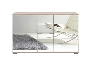 4066075056843 - Schlafzimmer Sideboard in Eiche sägerau Nb mit Spiegelfront ELSTRA-43 b h t ca 130 83 41 cm - braun