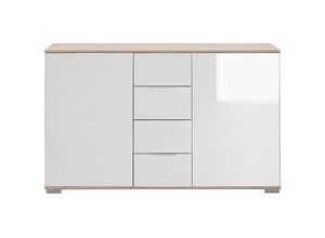 4066075056867 - Lomadox - Schlafzimmer Sideboard in Eiche sägerau Nb mit weißem Glas ELSTRA-43 b h t ca 130 83 41 cm - braun