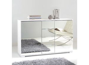 4066075057000 - Schlafzimmer Sideboard in weiß mit Spiegelfront ELSTRA-43 B H T ca 130 83 41 cm - weiß