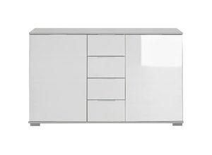 4066075057017 - Schlafzimmer Sideboard in weiß mit weißem Glas ELSTRA-43 b h t ca 130 83 41 cm - weiß