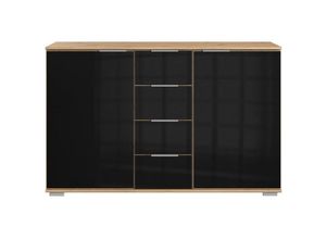 4066075057161 - Schlafzimmer Sideboard in Artisan Eiche Nb mit schwarzem Glas ELSTRA-43 b h t ca 130 83 41 cm - schwarz