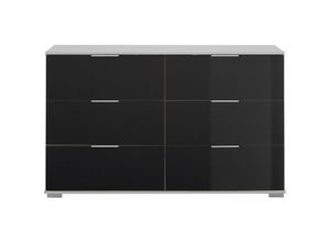 4066075057239 - Schlafzimmer Kommode mit 6 Schubladen in weiß mit schwarzem Glas ELSTRA-43 B H T ca 130 83 41 cm - schwarz