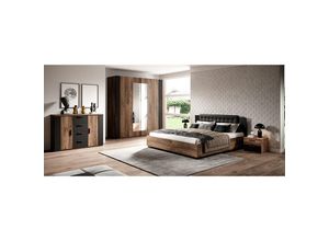 4066075057567 - Schlafzimmer komplett Set inkl Bett und Lattenrost Liegefläche 160 x 200 cm SOLMS-83 in Flagstaf Eiche dunkel Nb und kupferrot kombiniert mit