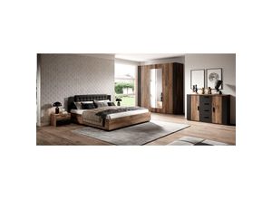 4066075057574 - Schlafzimmer Set inkl Bett und Lattenrost Liegefläche 180 x 200 cm SOLMS-83 in Flagstaf Eiche dunkel Nb und kupferrot kombiniert mit schwarz