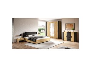 4066075057673 - Schlafzimmer Set inkl Bett und Lattenrost Liegefläche 180 x 200 cm SOLMS-83 in Artisan Eiche Nb mit schwarz - braun