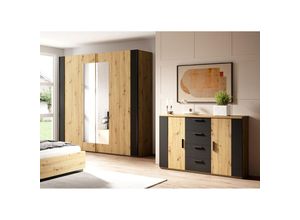 4066075057680 - Lomadox - Kleiderschrank mit Kommode SOLMS-83 in Artisan Eiche Nb mit schwarz - braun