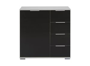 4066075057956 - Schlafzimmer Kommode in weiß mit schwarzem Glas ELSTRA-43 B H T ca 81 83 41 cm - schwarz