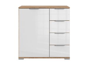 4066075058038 - Lomadox - Schlafzimmer Kommode in Plankeneiche Nb mit weißem Glas ELSTRA-43 b h t ca 81 83 41 cm - braun