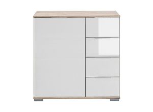 4066075058083 - Schlafzimmer Kommode in Eiche sägerau Nb mit weißem Glas ELSTRA-43 B H T ca 81 83 41 cm - braun