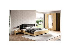 4066075058106 - Lomadox - Bett mit Lattenrost Liegefläche 180 x 200 cm und Kleiderschrank SOLMS-83 in Artisan Eiche Nb mit schwarz - braun