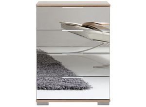 4066075058175 - Schlafzimmer Nachttisch Nachtschrank auch für Boxspringbett geeignet in Eiche sägerau Nb mit Spiegelfront ELSTRA-43 b h t ca 52 74 38 cm - braun