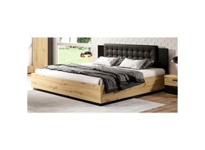 4066075058243 - Schlafzimmerbett inkl Lattenrost Liegefläche 160 x 200 cm SOLMS-83 in Artisan Eiche Nb mit schwarz b h t ca 166 90 205 cm - braun