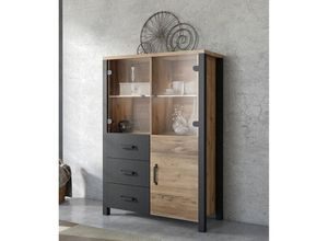 4066075060000 - Wohnzimmer Highboard in Appenzeller Fichte Nb mit schwarz super matt ORADEA-83 b h t ca 101 146 43 cm - schwarz