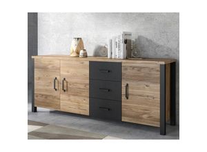 4066075060017 - Lomadox - Wohnzimmer Sideboard in Appenzeller Fichte Nb mit schwarz super matt ORADEA-83 b h t ca 192 79 43 cm - schwarz