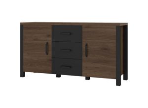 4066075060123 - Lomadox - Wohn- Esszimmer Sideboard in Okapi Walnuss Nb mit schwarz supermatt ORADEA-83 b h t ca 147 79 43 cm - braun