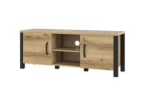 4066075060130 - Lomadox - Wohnzimmer tv Lowboard in Grand Natural Oak Nb mit schwarz supermatt ORADEA-83 b h t ca 147 57 43 cm - braun