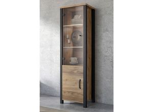 4066075060253 - Wohn- Esszimmer Vitrine mit LED Beleuchtung ORADEA-83 in Appenzeller Fichte Nb mit schwarz supermatt B H T ca 56 191 43 cm - braun