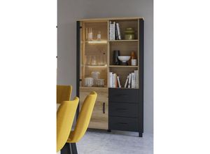 4066075060284 - Lomadox - Wohn- Esszimmer Vitrine mit led Beleuchtung ORADEA-83 in Grand Natural Oak Nb mit schwarz supermatt b h t ca 101 191 43 cm