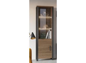 4066075060307 - Lomadox - Wohn- Esszimmer Vitrine mit led Beleuchtung in Okapi Walnuss Nb mit schwarz supermatt ORADEA-83 b h t ca 56 191 43 cm - braun