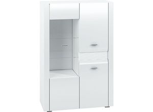 4066075060499 - Highboard Vitrine weiß Hochglanz AURICH-131 mit modernen Fräsungen in der Front b h t ca 92 138 42 cm - weiß