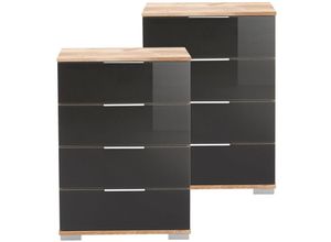 4066075060765 - Lomadox - Schlafzimmer Nachttisch 2er Set auch für Boxspringbett geeignet in Plankeneiche Nb mit grauem Glas ELSTRA-43 b h t ca 52 74 38 cm