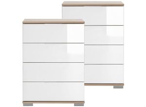 4066075060802 - Lomadox - Schlafzimmer Nachttisch 2er Set auch für Boxspringbett geeignet in Eiche sägerau Nb mit weißem Glas ELSTRA-43 b h t ca 52 74 38 cm