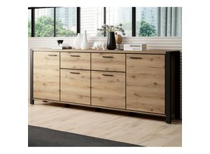 4066075060833 - Großes Wohnzimmer Sideboard ACCRA-83 in Taurus Eiche Nb mit schwarzem Gestell B H T ca 213 91 41 cm - braun