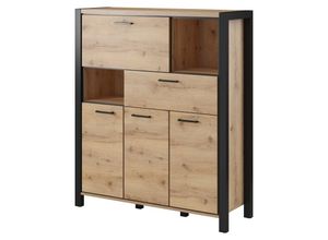 4066075060918 - Lomadox - Wohnzimmer Highboard ACCRA-83 in Taurus Eiche Nb und schwarzem Gestell b h t ca 120 140 41 cm