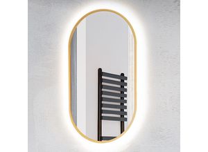 4066075060987 - Lomadox - Badezimmer led Spiegel oval in gold PUEBLA-56-BLUE b h t ca 50 90 35 cm - gold