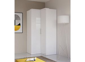 4066075061212 - Lomadox - Schlafzimmer Eckkleiderschrank weiß OLMO-83 mit Fronten in Hochglanz weiß b h t ca 109 217 63 cm - weiß